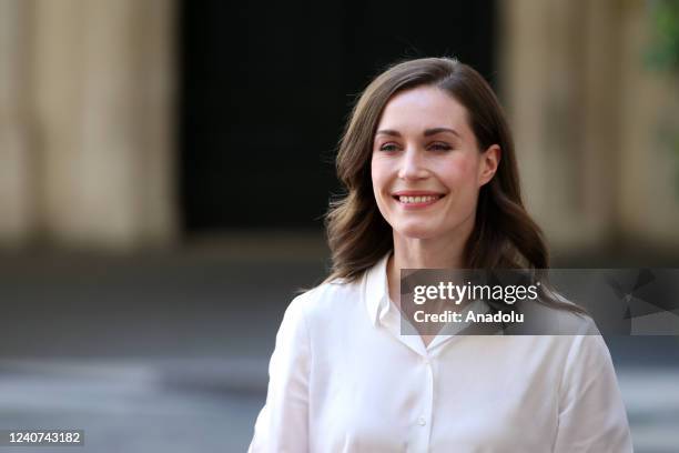 Italian Prime Minister Mario Draghi welcomes Finnish Prime Minister Sanna Marin with an official ceremony at Chigi Palace, on May 18, 2022 in Rome,...