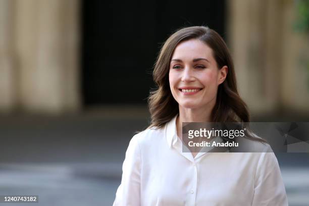 Italian Prime Minister Mario Draghi welcomes Finnish Prime Minister Sanna Marin with an official ceremony at Chigi Palace, on May 18, 2022 in Rome,...