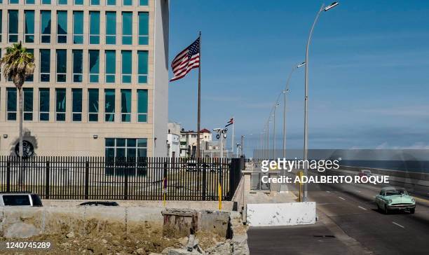 View of the US embassy in Havana, on May 18, 2022. The United States said Monday it is easing restrictions imposed during former president Donald...