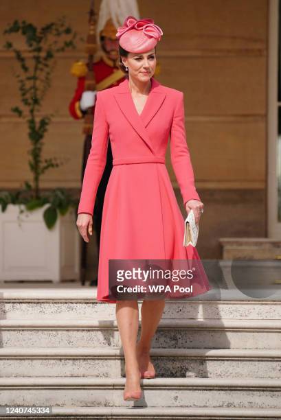Catherine, Duchess of Cambridge attends as the Earl Of Wessex hosts the Queen's Garden Party at Buckingham Palace on May 18, 2022 in London, England.