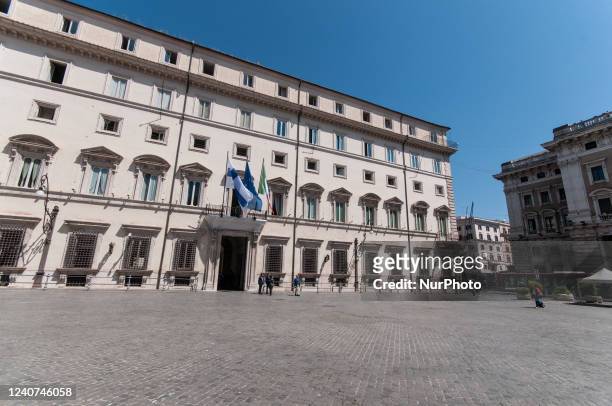Finnish Prime Minister Sanna Marin upon his arrival at Palazzo Chigi to meet with Prime Minister Mario Draghi on May 18, 2022 in Rome, Italy.