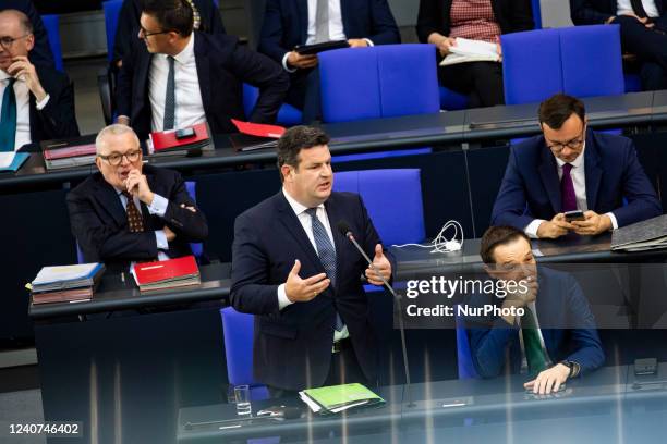 German Work Minister Hubertus Heil is pictured during a question time in Bundestag in Berlin, Germany on May 18, 2022.