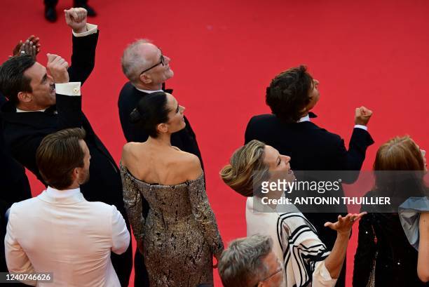 Actor Jon Hamm, Cannes Film Festival director Thierry Fremaux, US actress Jennifer Connelly, US actor Tom Cruise and cast members arrive as the...