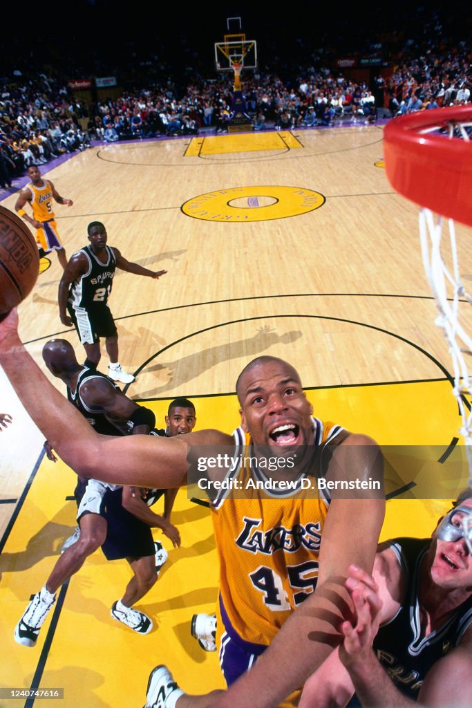 Laken Rooks Sean Rooks of the Los Angeles Lakers drives to the basket against ...