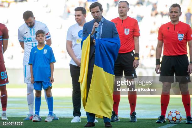 Sakhtar sports director Darijo Srna speaks before International friendly match between HNK Rijeka and Ukraine at Rujevica stadium, on May 18, 2022 in...