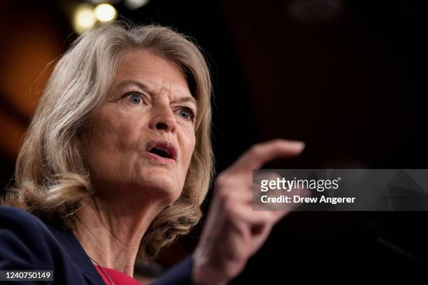 Sen. Lisa Murkowski speaks during a news conference about high gas prices at the U.S. Capitol on May 18, 2022 in Washington, DC. According to AAA,...