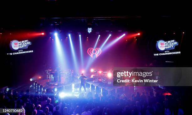 Alex Pall, Drew Taggart and Matt McGuire of The Chainsmokers perform onstage at the iHeartRadio Album Release Party with The Chainsmokers at...