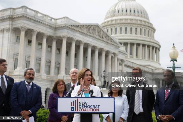 Speaker of the House Nancy Pelosi, , speaks during a press conference to celebrate the 25th Anniversary of the New Democrat Coalition on Capitol Hill...