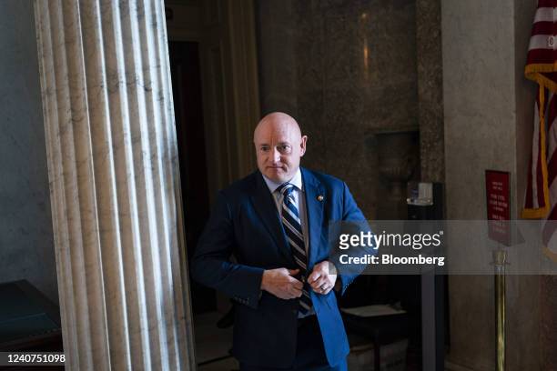 Senator Mark Kelly, a Democrat from Arizona, exits following the weekly Democratic caucus luncheon at the US Capitol in Washington, D.C., US, on...