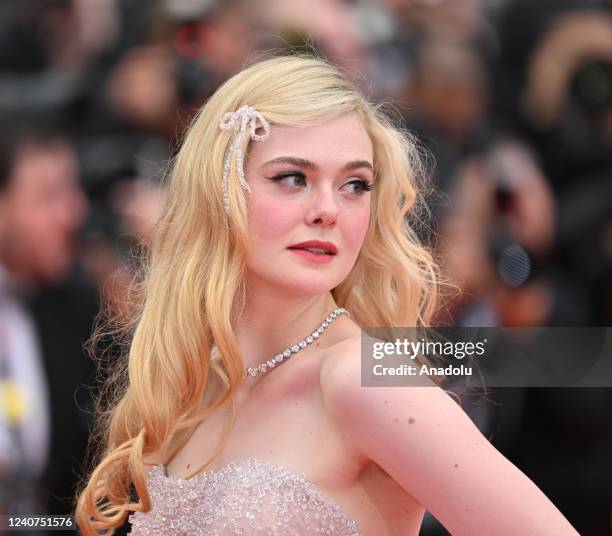 Actress Elle Fanning arrives for screening of the film âTop Gun : Maverickâ at the 75th annual Cannes Film Festival in Cannes, France on May 18, 2022.