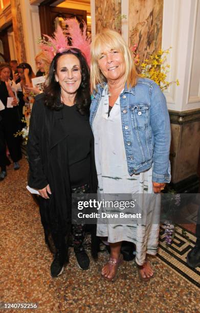 Lesley Joseph and Linda Robson attend the Opening Night of "My Fair Lady" at the London Coliseum on May 18, 2022 in London, England.