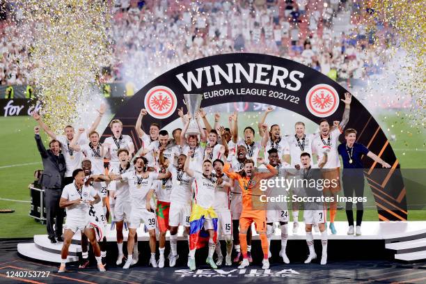 Kevin Trapp of Eintracht Frankfurt, Evan N Dicka of Eintracht Frankfurt, Kristijan Jakic of Eintracht Frankfurt, Ajdin Hrustic of Eintracht...