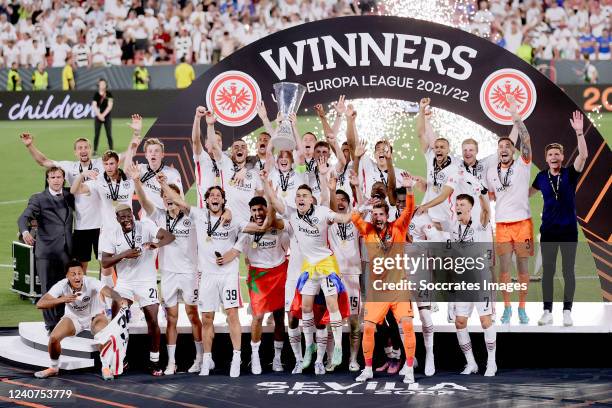 Kevin Trapp of Eintracht Frankfurt, Evan N Dicka of Eintracht Frankfurt, Kristijan Jakic of Eintracht Frankfurt, Ajdin Hrustic of Eintracht...