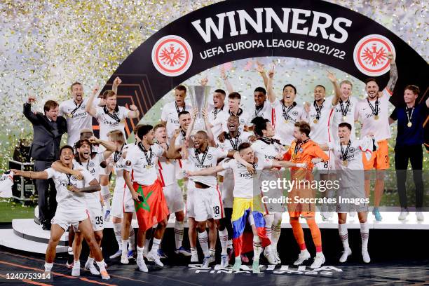 Kevin Trapp of Eintracht Frankfurt, Evan N Dicka of Eintracht Frankfurt, Kristijan Jakic of Eintracht Frankfurt, Ajdin Hrustic of Eintracht...