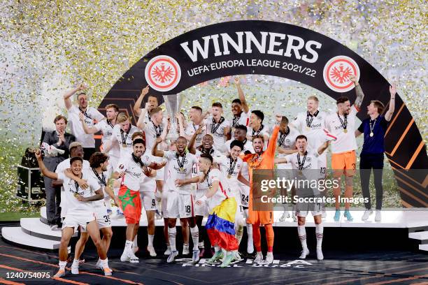 Kevin Trapp of Eintracht Frankfurt, Evan N Dicka of Eintracht Frankfurt, Kristijan Jakic of Eintracht Frankfurt, Ajdin Hrustic of Eintracht...