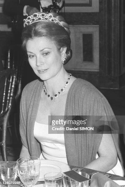 Gala organized by the Baroness de Rothschild for the restoration of Versailles castle in Versailles, France on November 28, 1973 - Princess Grace of...