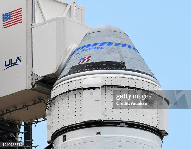 The ULA Atlas V rocket carrying Boeingâs Starliner spacecraft stands at Space Launch Complex 41 for the Orbital Flight Test-2 mission to the...