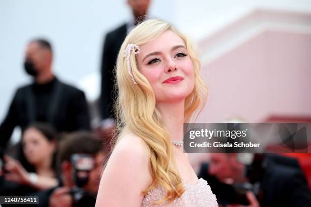 Elle Fanning attends the screening of "Top Gun: Maverick" during the 75th annual Cannes film festival at Palais des Festivals on May 18, 2022 in...