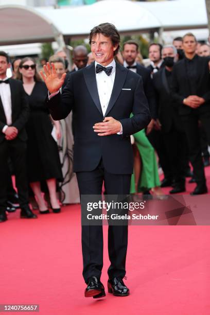 Tom Cruise attends the screening of "Top Gun: Maverick" during the 75th annual Cannes film festival at Palais des Festivals on May 18, 2022 in...