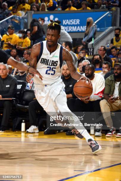 Reggie Bullock of the Dallas Mavericks drives to the basket against the Golden State Warriors during Game 1 of the 2022 NBA Playoffs Western...