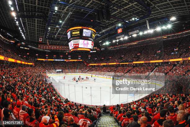 General view as the puck is dropped to start Game One of the Second Round of the 2022 Stanley Cup Playoffs between the Calgary Flames and the...