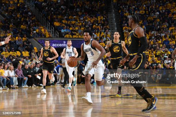 Sterling Brown of the Dallas Mavericks drives to the basket against the Golden State Warriors during Game 1 of the 2022 NBA Playoffs Western...