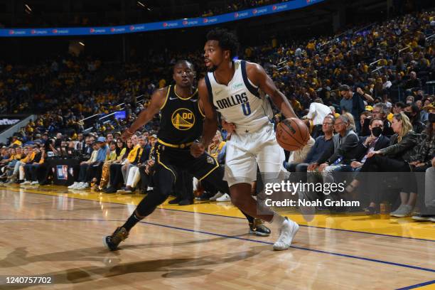 Sterling Brown of the Dallas Mavericks drives to the basket against the Golden State Warriors during Game 1 of the 2022 NBA Playoffs Western...