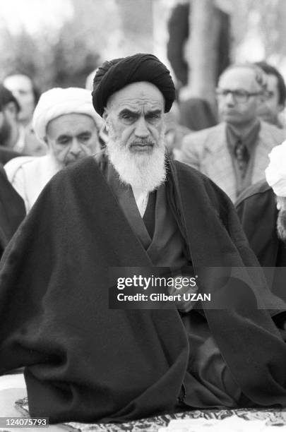 Ayatollah Khomeini praying in Neauphle -le -Chateau, France on November 20, 1978.