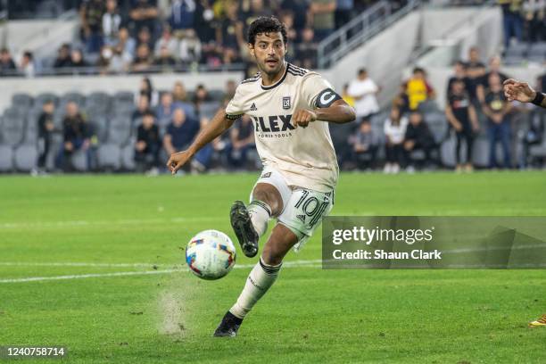 Carlos Vela of Los Angeles FC during the game against Austin FC at Banc of California Stadium on May 18, 2022 in Los Angeles, California.