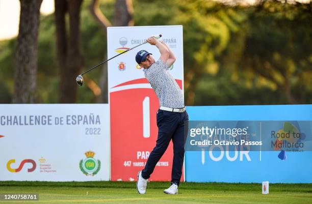 Matt Ford of England plays his tee shot on the 1st hole during day one of the Challenge de Espana at Iberostar Real Club de Golf Novo Sancti Petri on...