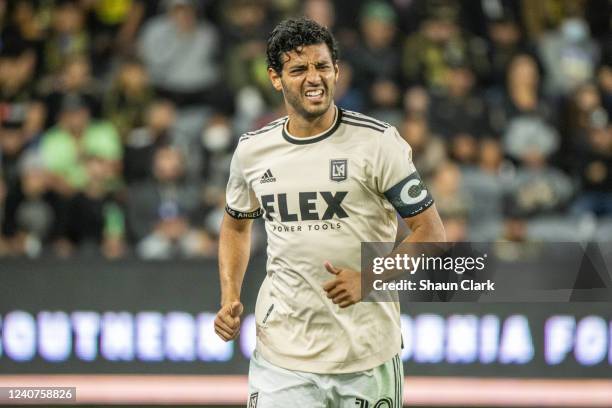 Carlos Vela of Los Angeles FC during the game against Austin FC at Banc of California Stadium on May 18, 2022 in Los Angeles, California.
