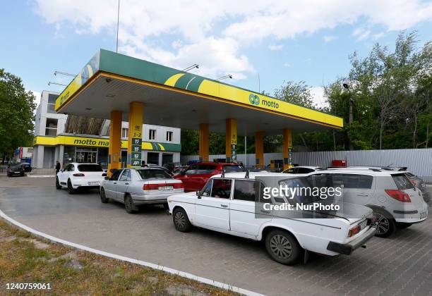 Ukrainian drivers stay in line to a petrol station trying to buy fuel in Odesa, Ukraine 18 May 2022. Private public transport companies of Odesa have...