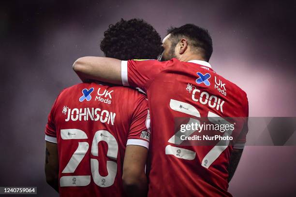 Steve Cook of Nottingham Forest celebrates with Brennan Johnson of Nottingham Forest after scoring his sides first goal during the Sky Bet...