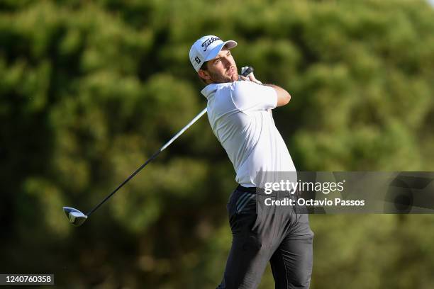 Bradley Neil of Scotland plays his tee shot on the 16th hole during day one of the Challenge de Espana at Iberostar Real Club de Golf Novo Sancti...