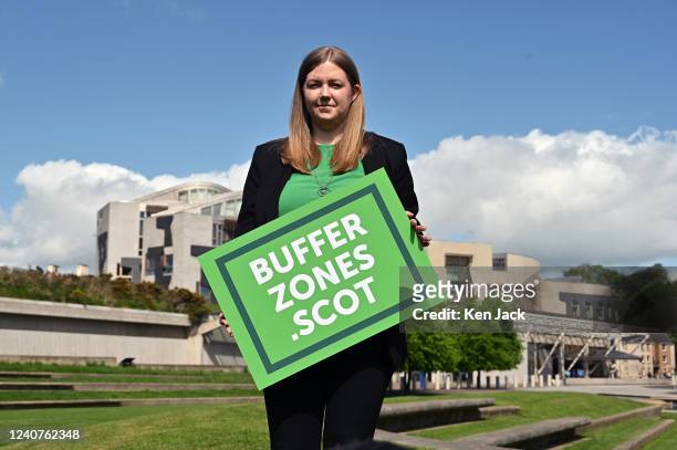 Scottish Green Party MSP Gillian Mackay holds a placard outside the Scottish Parliament in support of the creation of buffer zones around abortion...