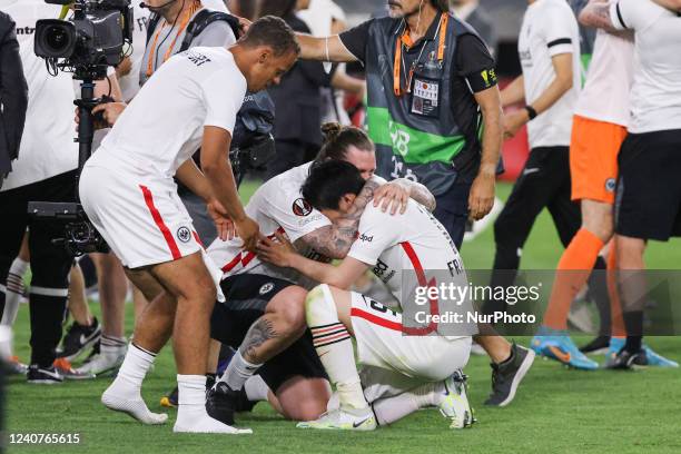 Daichi Kamada of Eintracht celebrate winning during the Final Europa League match between Rangers FC and Eintrach Frankfurt at Ramon Sanchez Pizjuan...