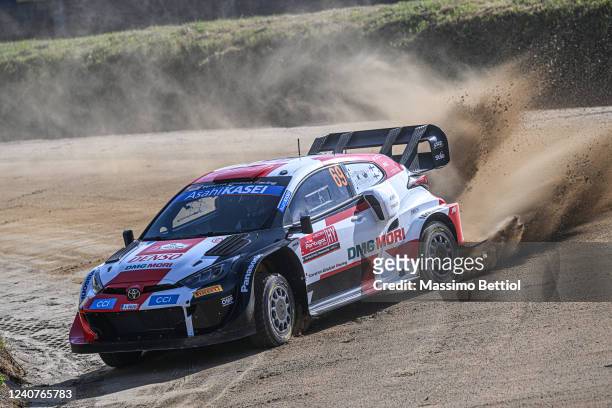 Kalle Rovanpera of Finland and Jonne Halttunen of Finland are competing with their TOYOTA Gazoo Racing WRT TOYOTA GR Yaris Rally1 during Day One of...