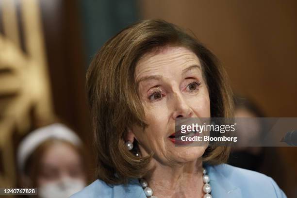 House Speaker Nancy Pelosi, a Democrat from California, speaks during a Senate Banking, Housing, and Urban Affairs Committee confirmation hearing in...