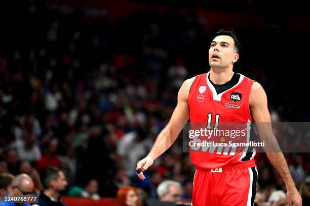 Kostas Sloukas, #11 of Olympiacos Piraeus during the 2022 Turkish Airlines EuroLeague Final Four Belgrade Semifinal B match between Olympiacos...