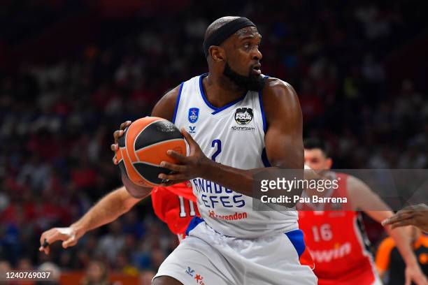 Chris Singleton, #2 of Anadolu Efes Istanbul during the 2022 Turkish Airlines EuroLeague Final Four Belgrade Semifinal B match between Olympiacos...