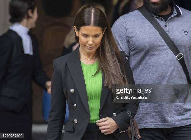Rebekah Vardy , wife of Leicester City striker Jamie Vardy, leaves the Royal Courts of Justice for the high-profile trial dubbed "Wagatha Christie"...