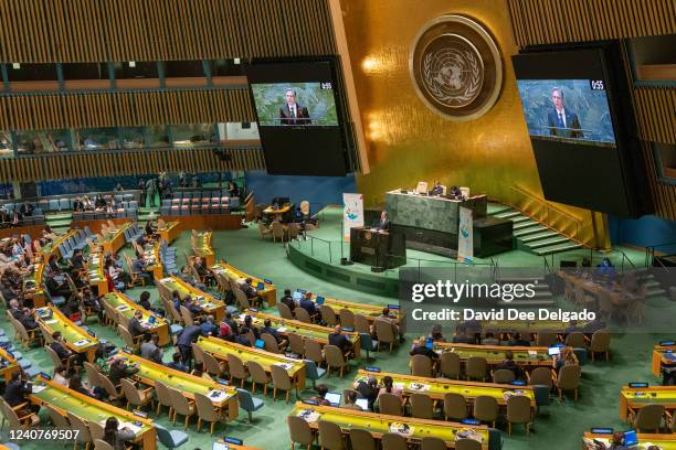 Antony Blinken, U.S. Secretary of State, speaks as members of the United Nations General Assembly meet to discuss conflict and food security in...