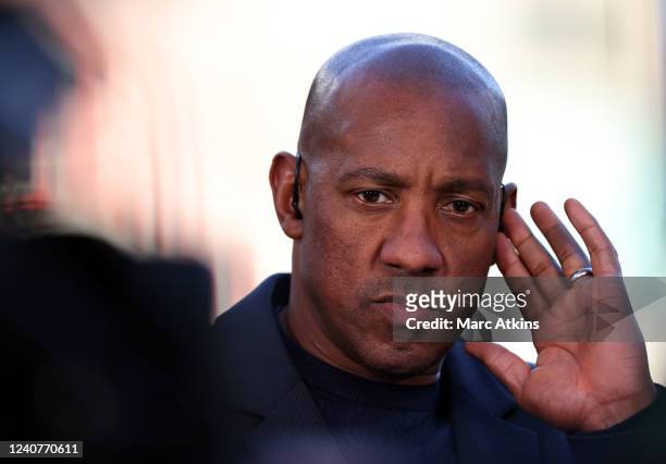 Sky Sports pundit Dion Dublin during the Premier League match between Aston Villa and Burnley at Villa Park on May 19, 2022 in Birmingham, England.
