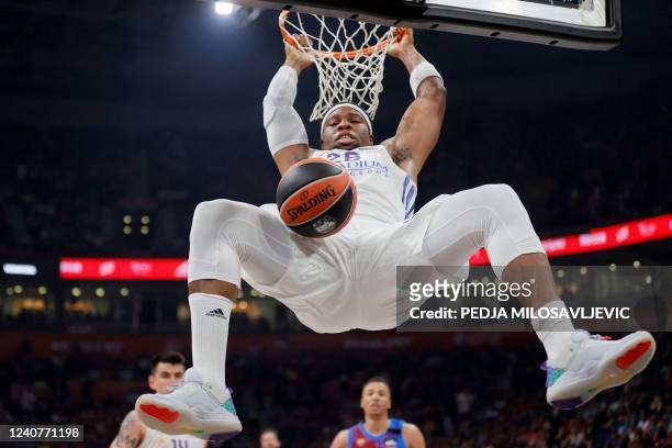 Real Madrid's Guerschon Yabusele dunks the ball during the EuroLeague Final Four Semi-final match between FC Barcelona and Real Madrid at the Stark...