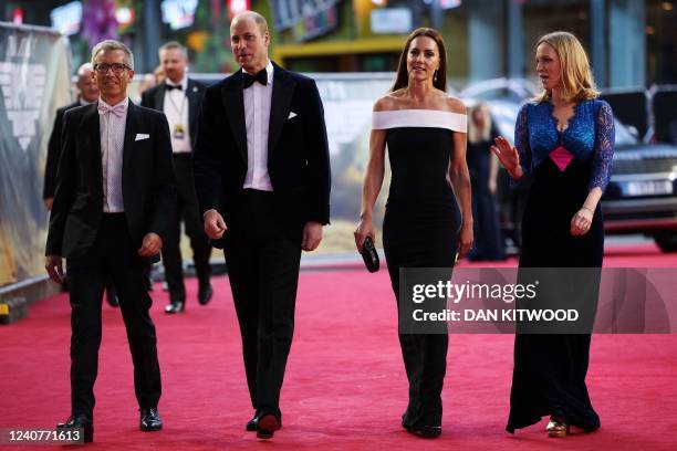 Britain's Prince William, Duke of Cambridge and Britain's Catherine, Duchess of Cambridge arrive for the UK premiere of the film "Top Gun: Maverick"...