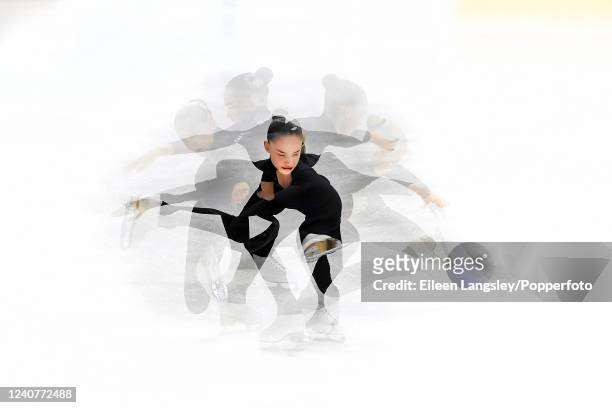 Multiple exposure image of Team Mystique from Finland during a training session at the ISU World Junior Synchronized Skating Championships at the...