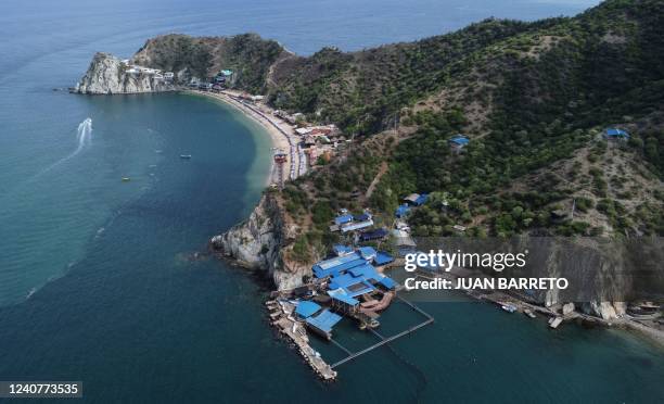 Aerial view of the Marine Fauna Attention, Assessment and Rehabilitation Center and the Rodadero Aquarium in Santa Marta, Colombia, on May 18, 2022....