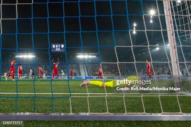 Goalkeeper Kevin Fickentscher of FC Sion concedes an own goal during the Super League match between FC Lausanne-Sport and FC Sion at Stade de la...