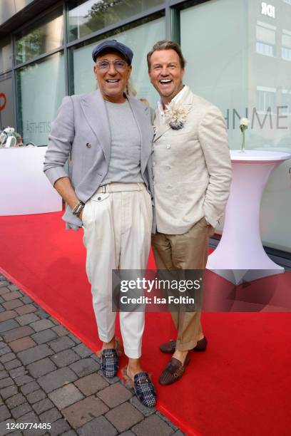 Thomas Rath and his husband Sandro Rath during the opening of Germany's first dental spa by celebrity doctor Mariana Mintcheva on May 19, 2022 in...