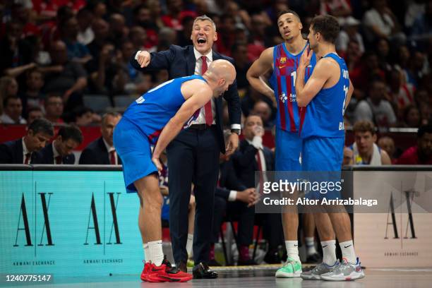 Sarunas Jasikevicius, Head Coach of FC Barcelona in action during the 2022 Turkish Airlines EuroLeague Final Four Belgrade Semifinal A match between...